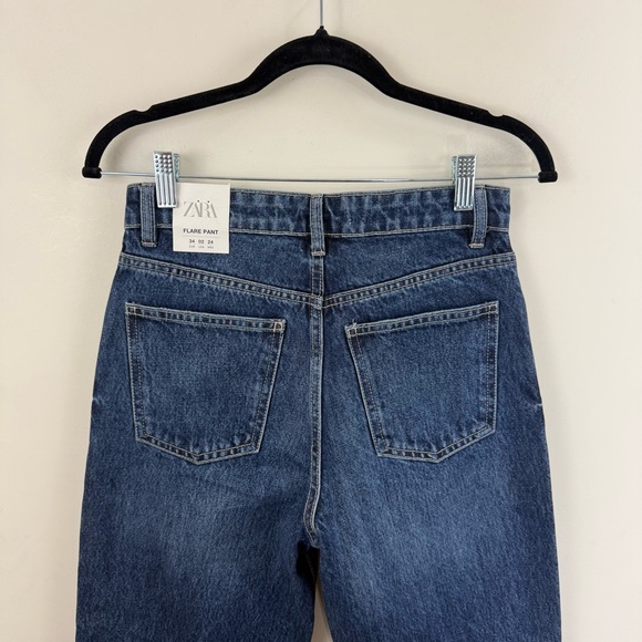 Zara Women Flare Leg Jeans Size 2 High Rise Dark Wash Festival Bohemian NWT - Picture 7 of 14